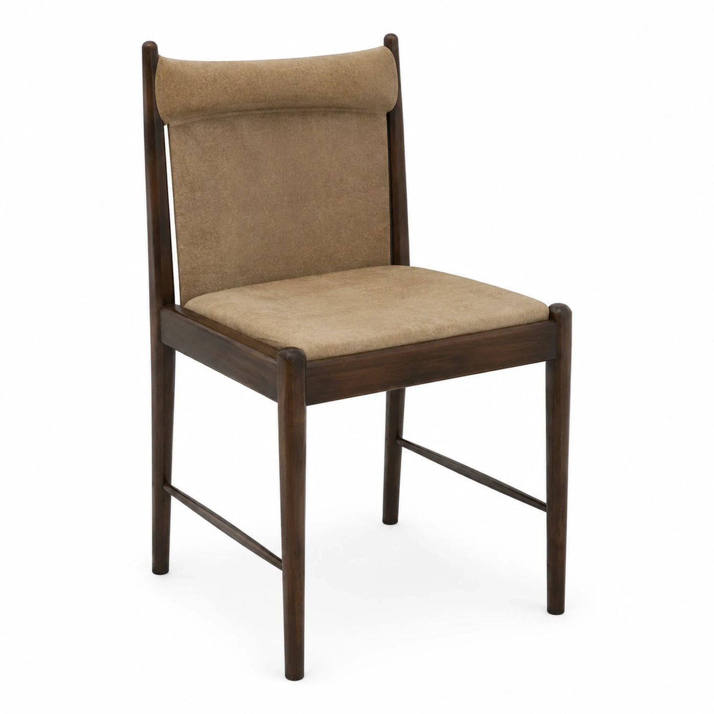 Walnut Wood Dining Chair with Beige Upholstery