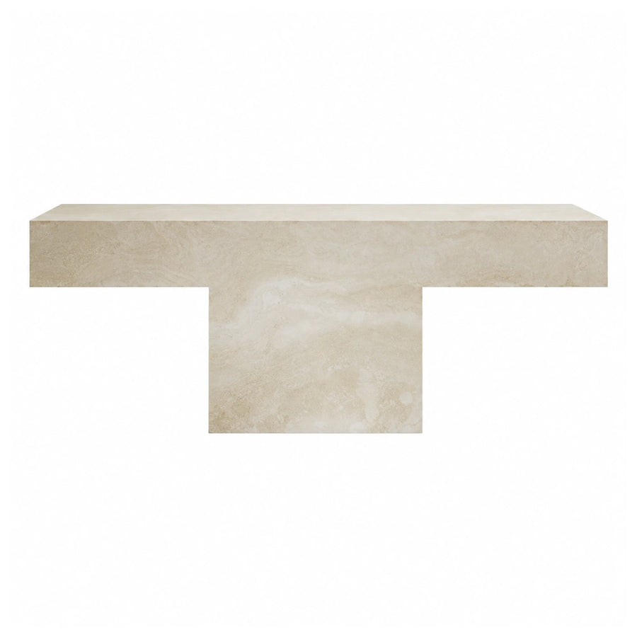 Beige Stone T-Shape Console Table