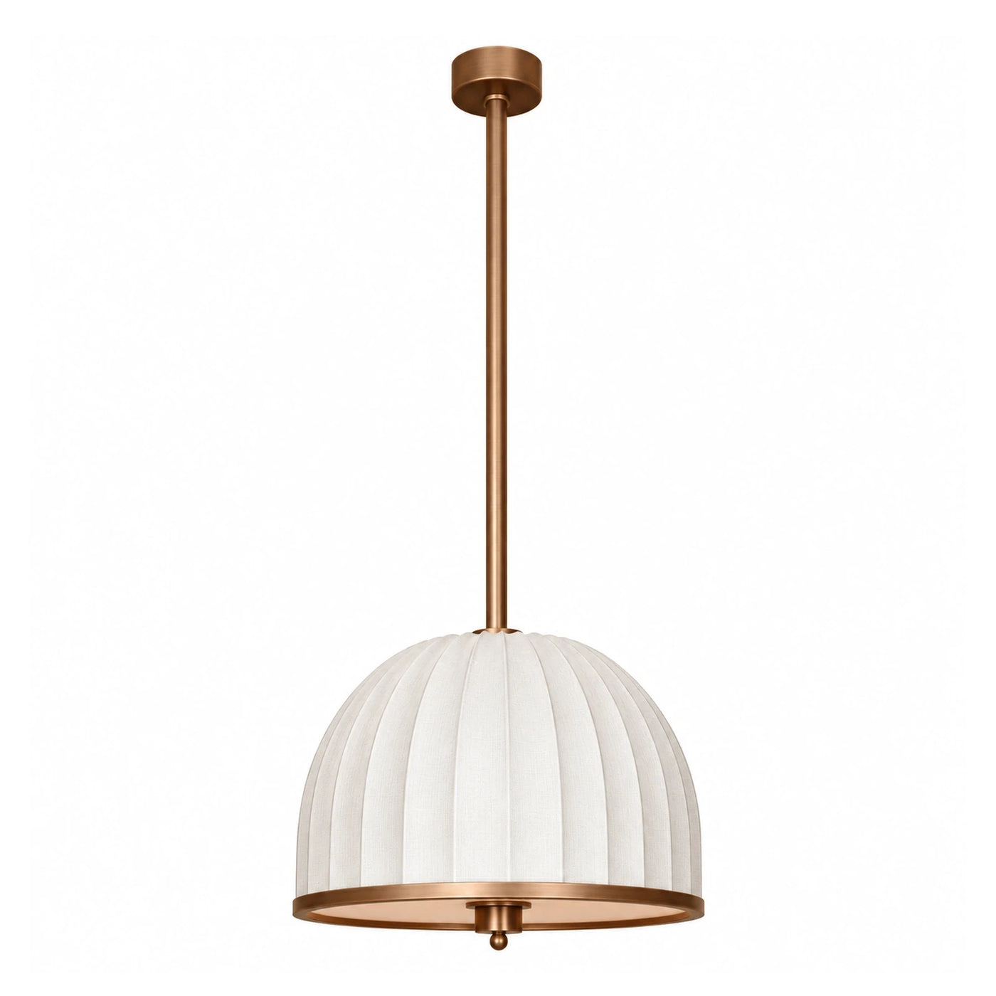 White Pleated Dome Pendant Light with Bronze Stem