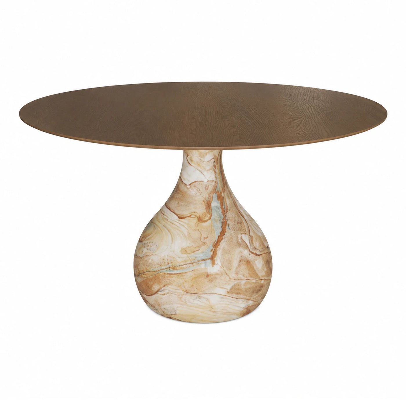 Round Wood Top Table with Marble Base