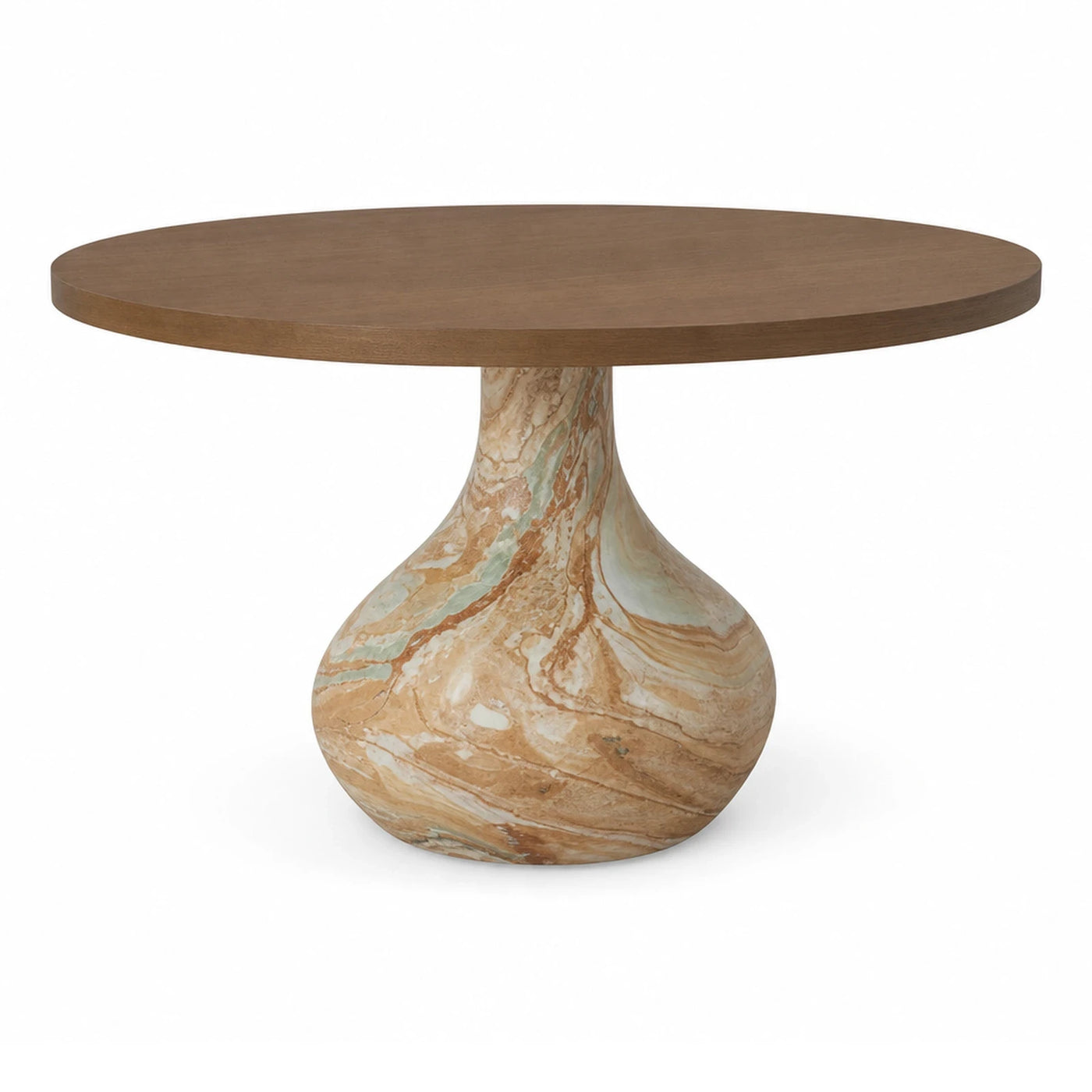 Round Wood Top Table with Marble Base
