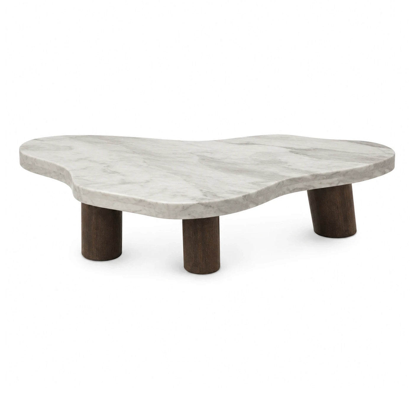 Organic Shaped Marble Coffee Table with Dark Wood Legs