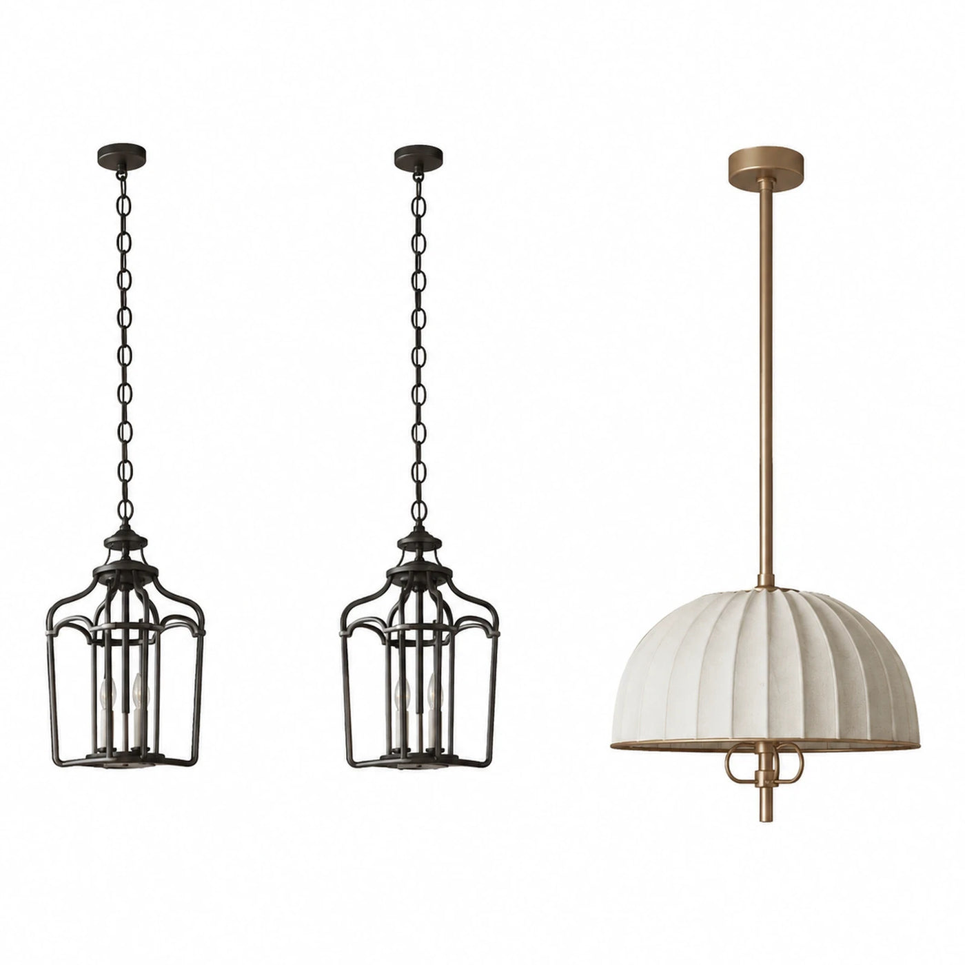 Pendant Lights with Metal Cage and Fabric Shade