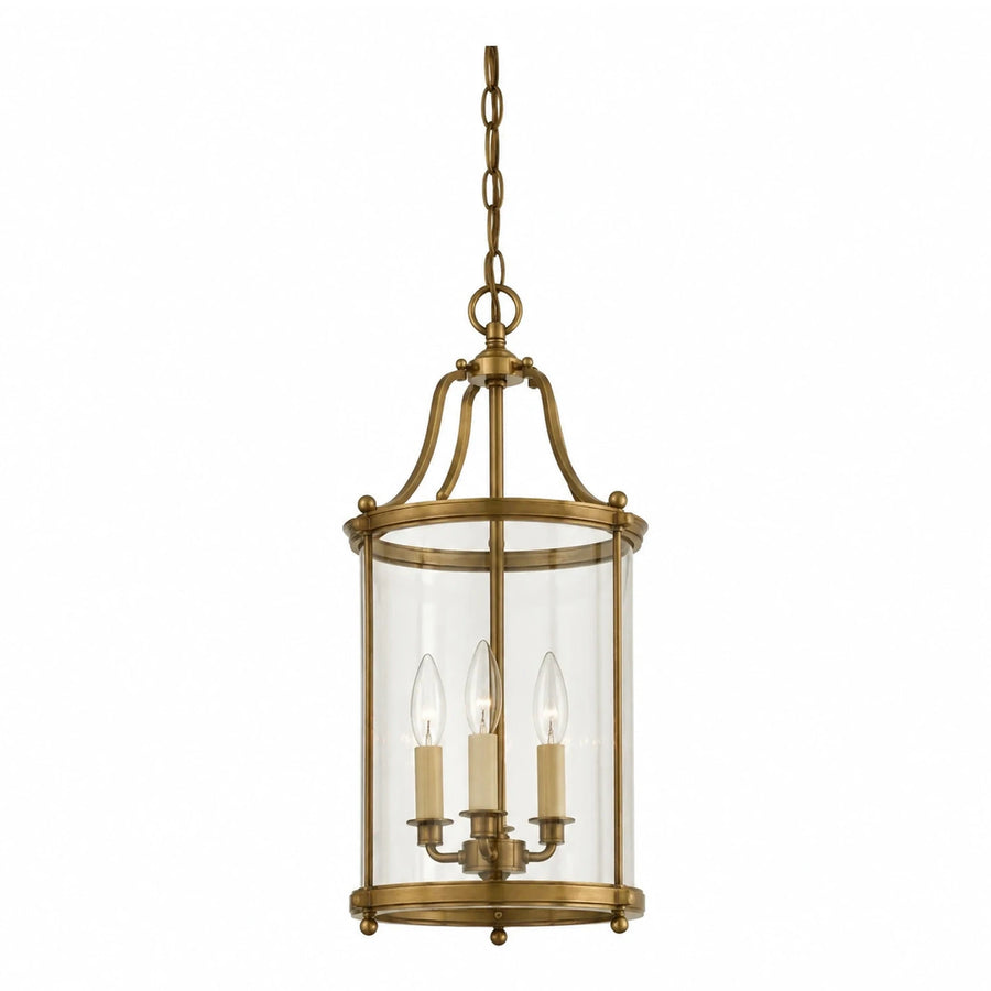 Antique Brass Lantern Pendant Light with Clear Glass