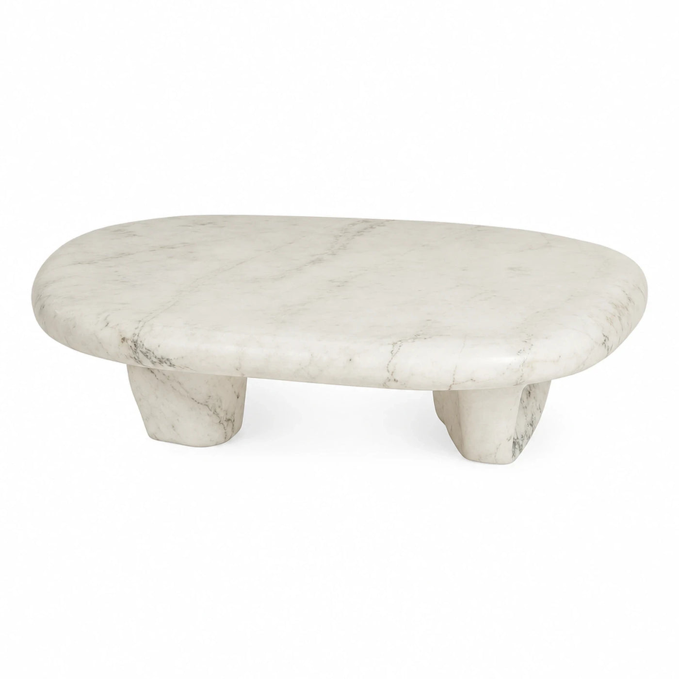 White Marble Oval Coffee Table with Sculptural Legs