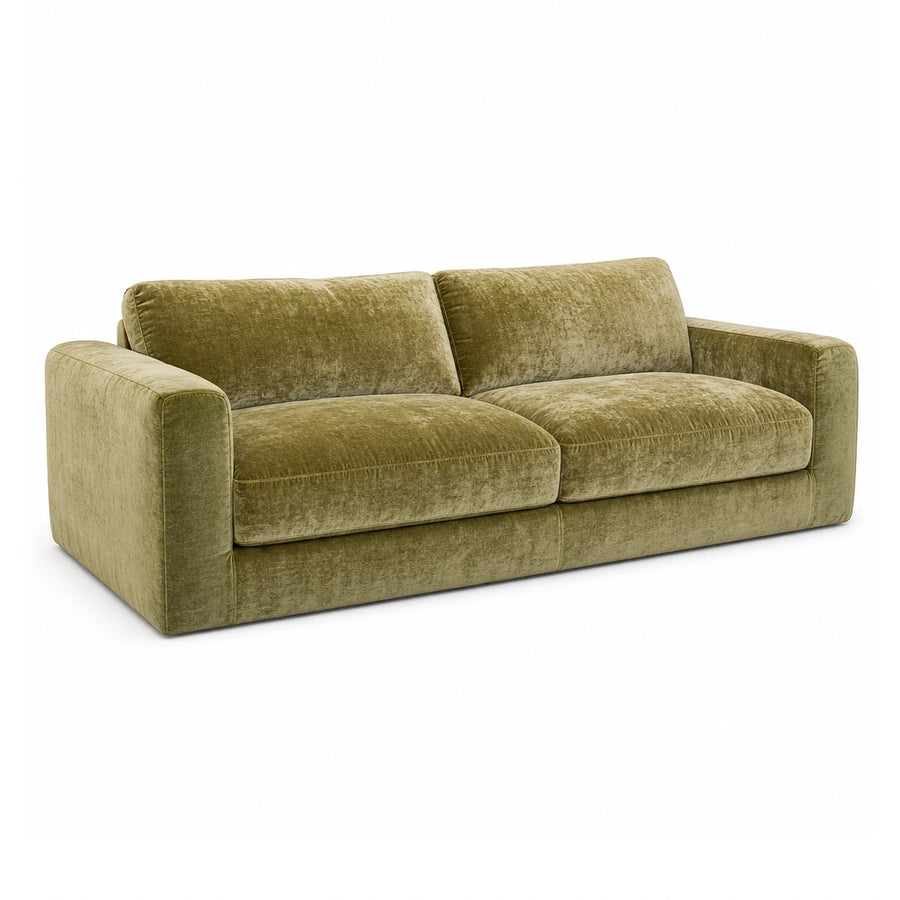 Green Velvet Two-Seat Sofa with Wide Arms