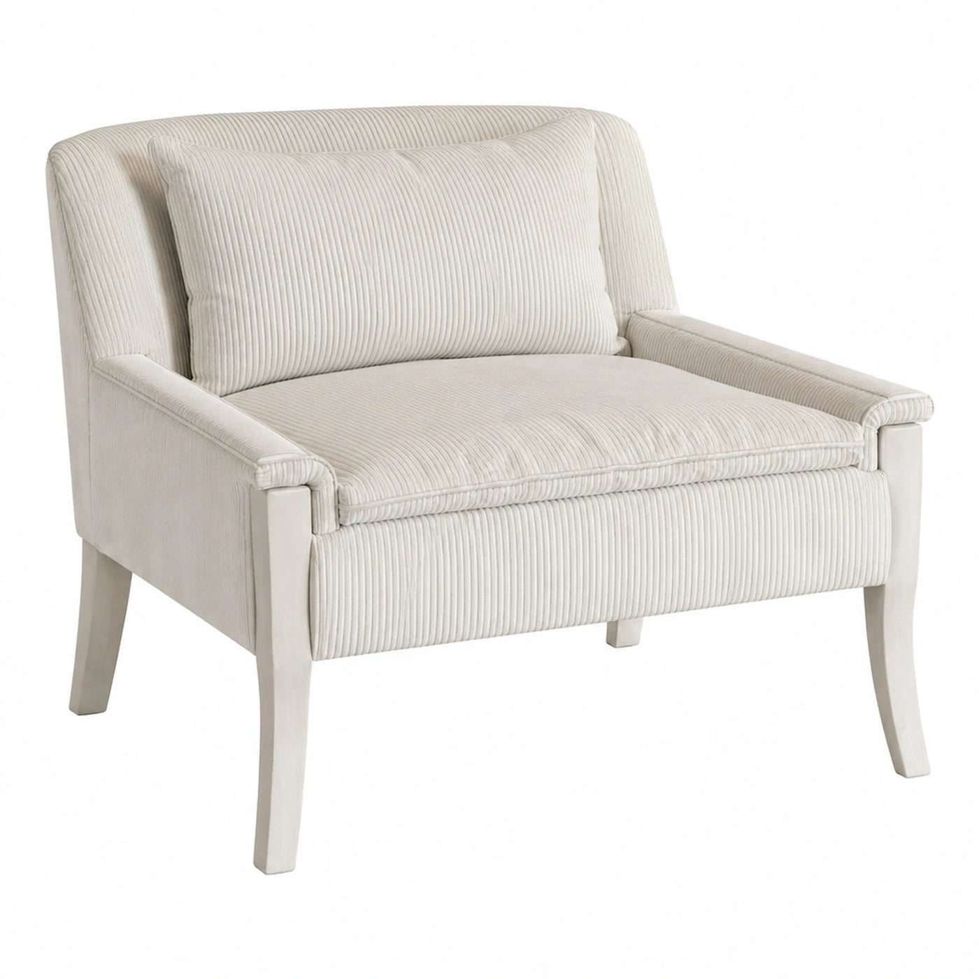 Cream Corduroy Accent Chair with Wooden Legs