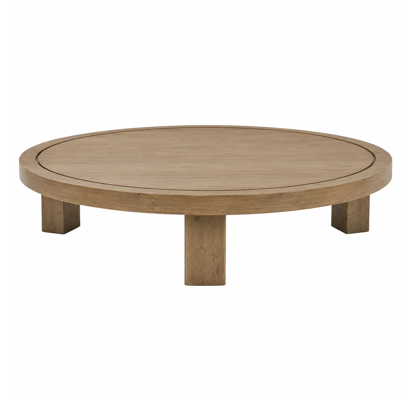 Round Wooden Coffee Table with Block Legs