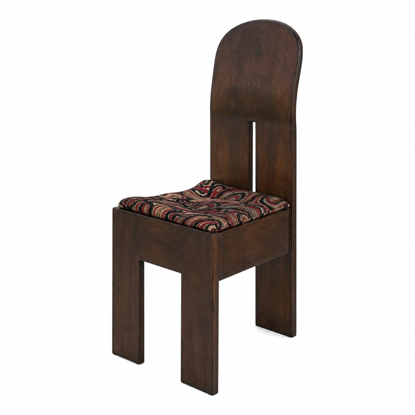 Dark Wood Dining Chair with Patterned Cushion