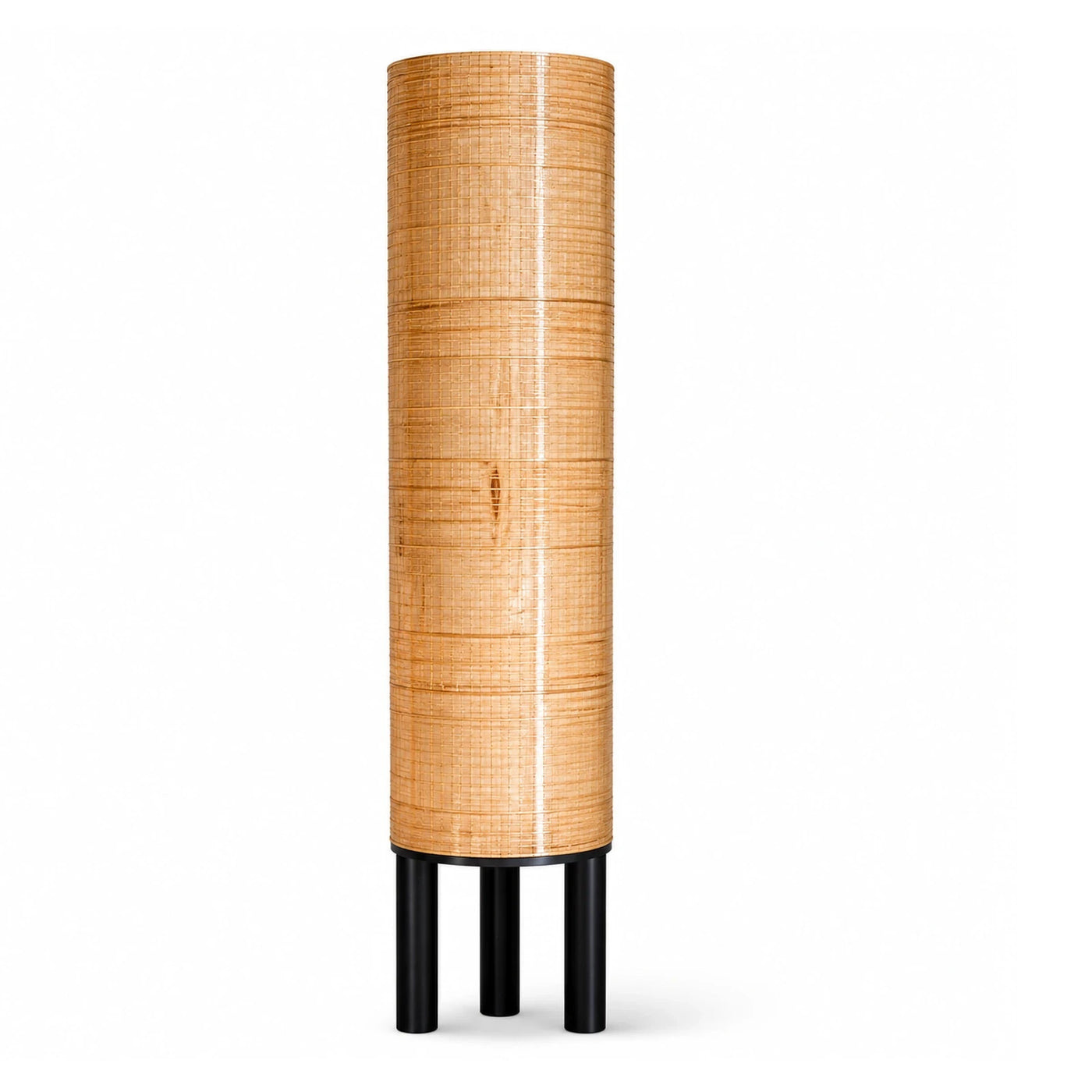 Cylindrical Rattan Floor Lamp with Black Legs