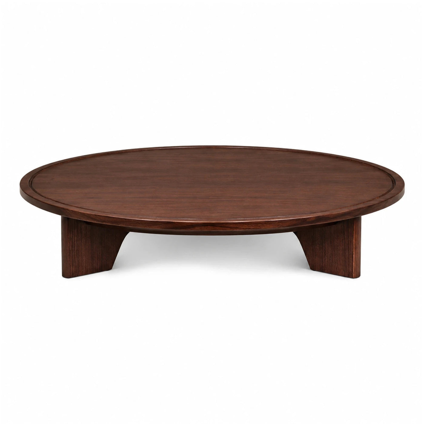 Round Dark Wood Coffee Table with Sculptural Legs
