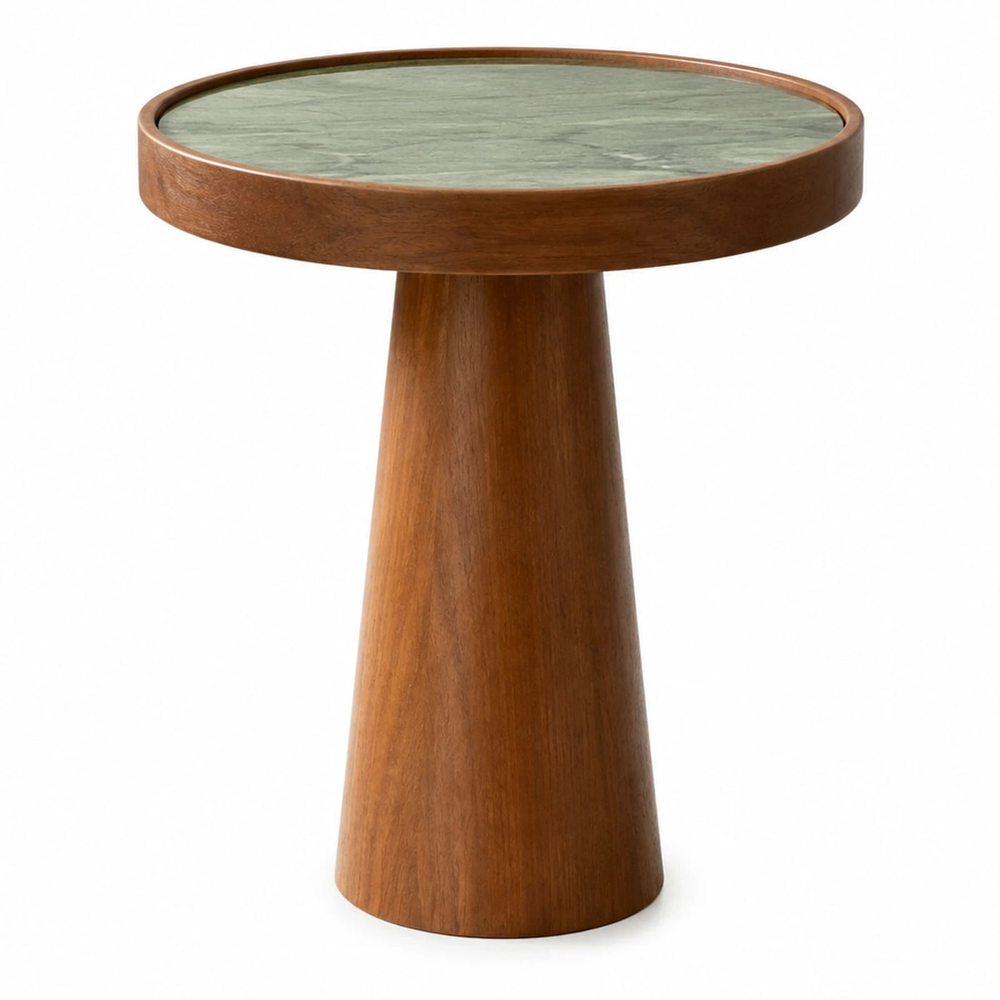 Round Green Marble Top Wooden Side Table