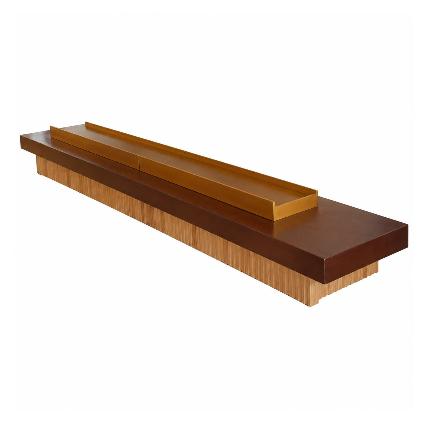 Long Dark Wood Console Table with Gold Tray