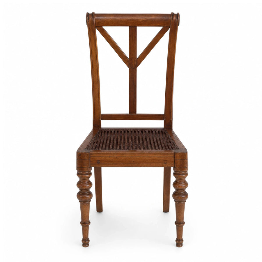 Wooden Dining Chair with Cane Seat and Turned Legs