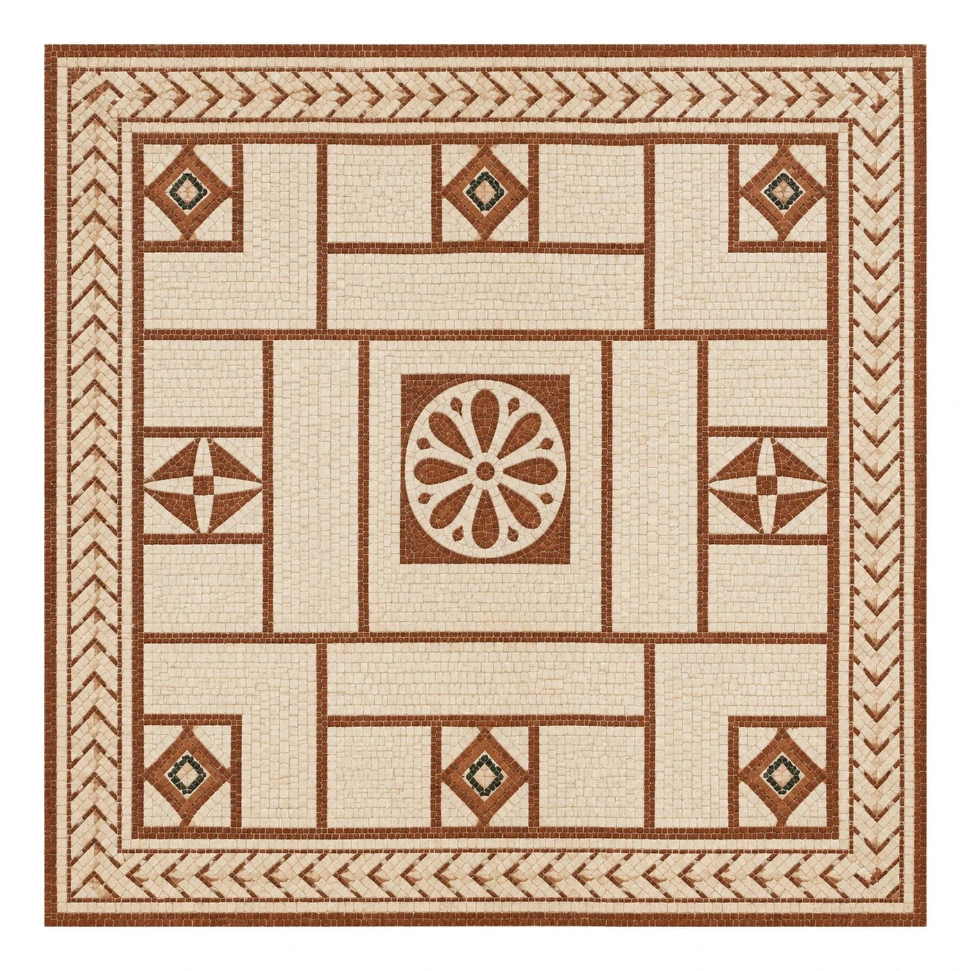 Square Mosaic Floor Tile Medallion Pattern