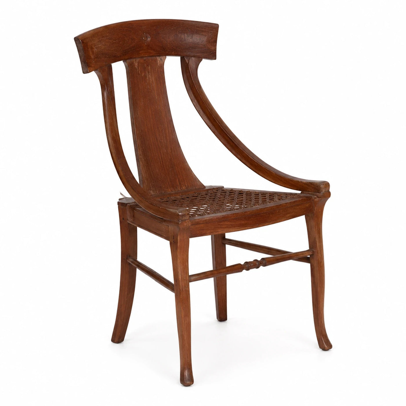 Brown Wood Armchair with Cane Seat