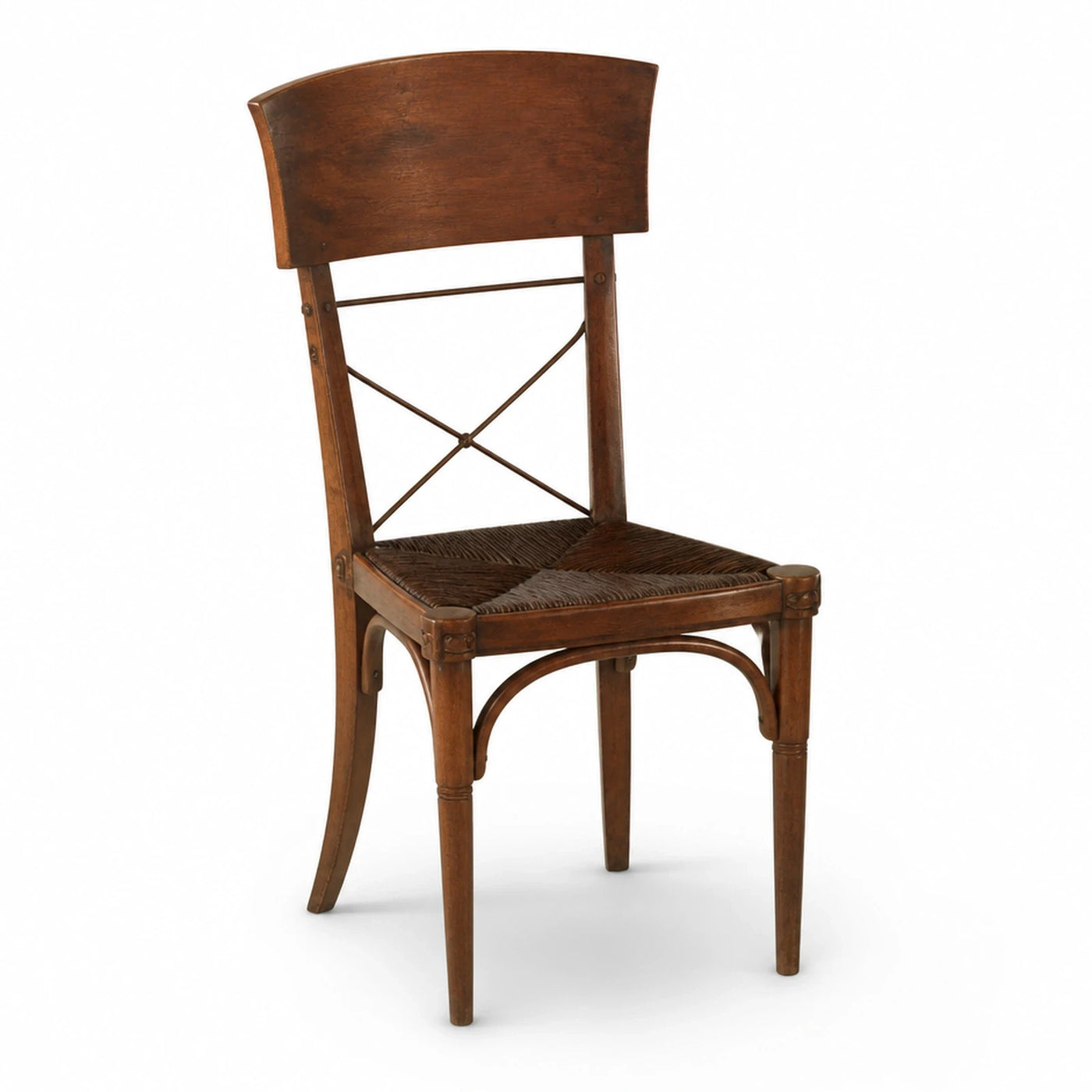 Wooden Dining Chair with Woven Seat and Cross Back