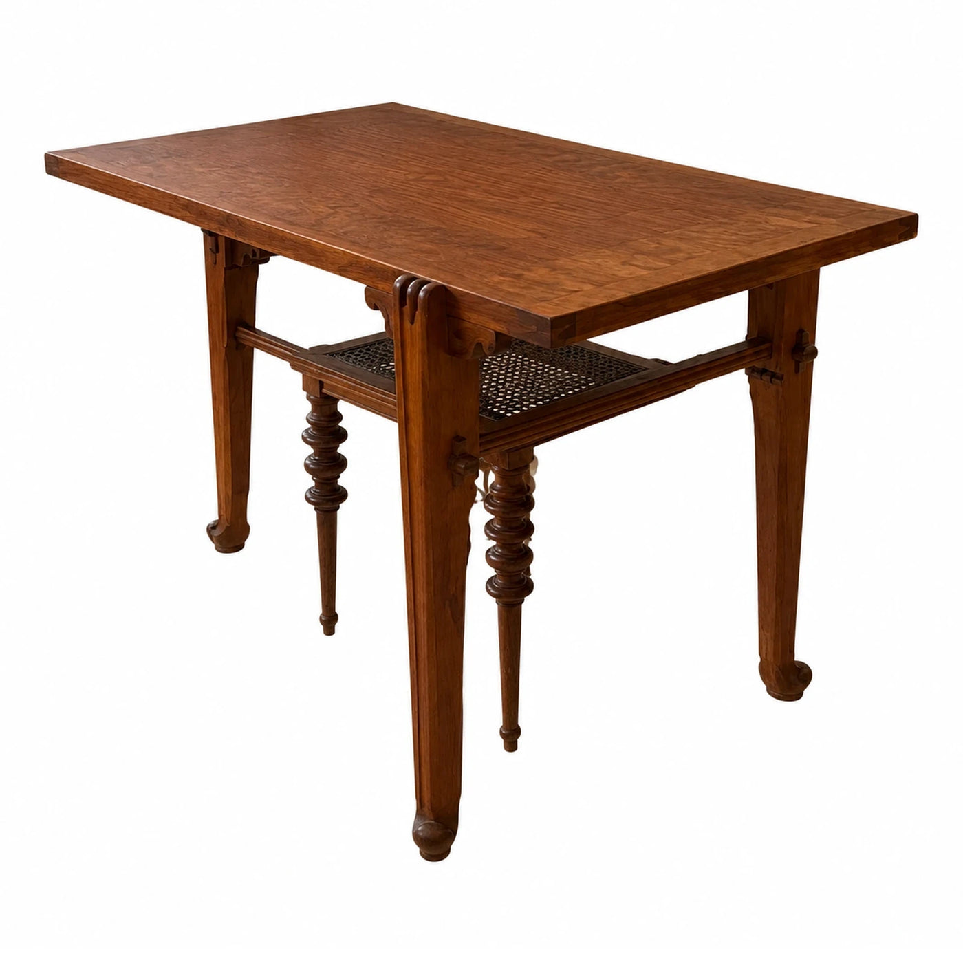 Solid Wood Rectangular Dining Table with Cane Shelf