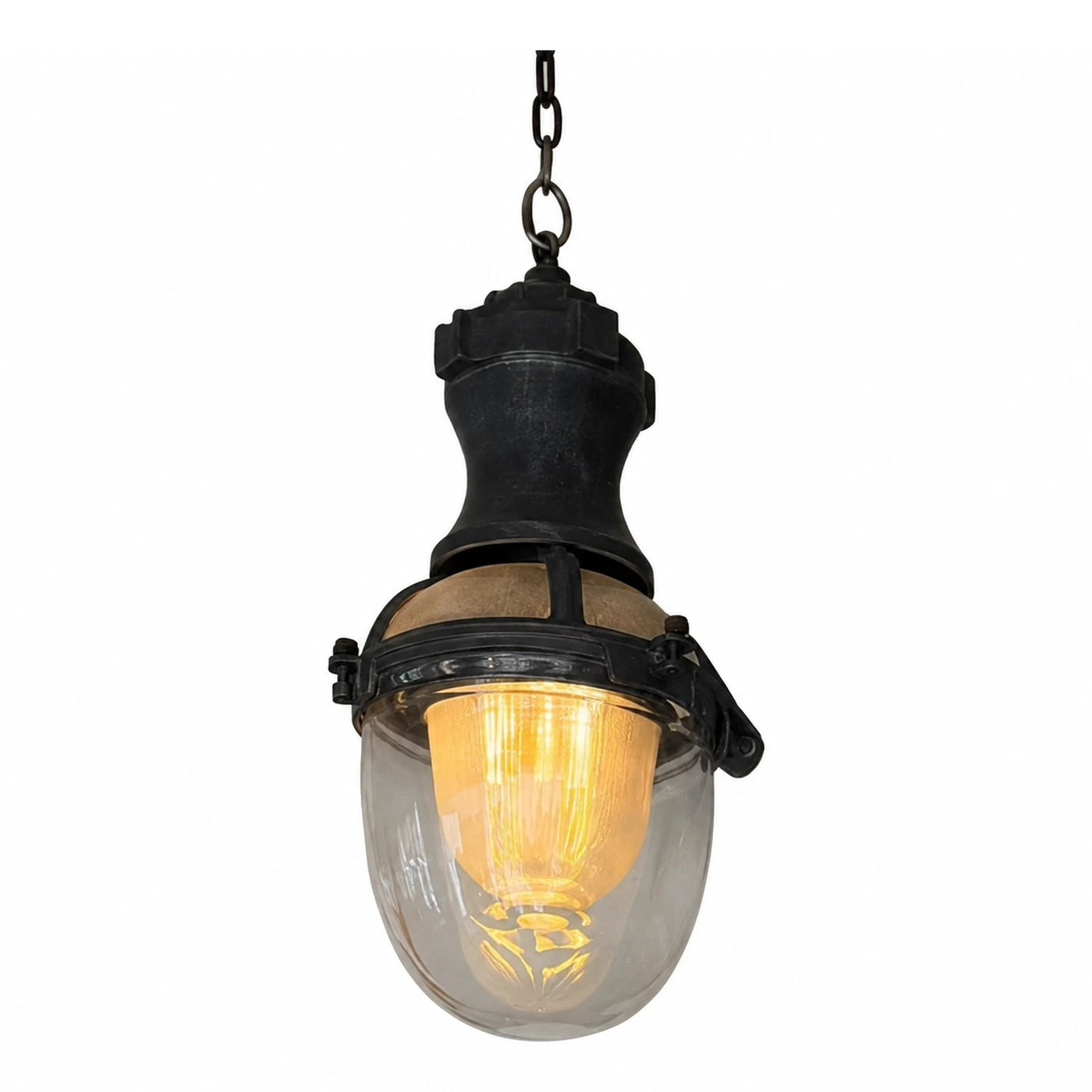 Industrial Black Metal Pendant Light with Clear Glass Shade