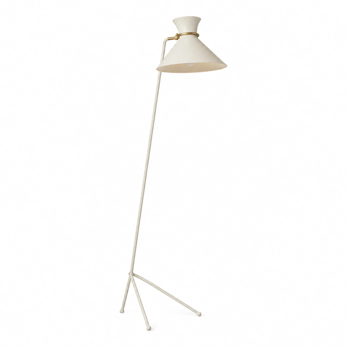 Cream Tripod Floor Lamp with Brass Accent