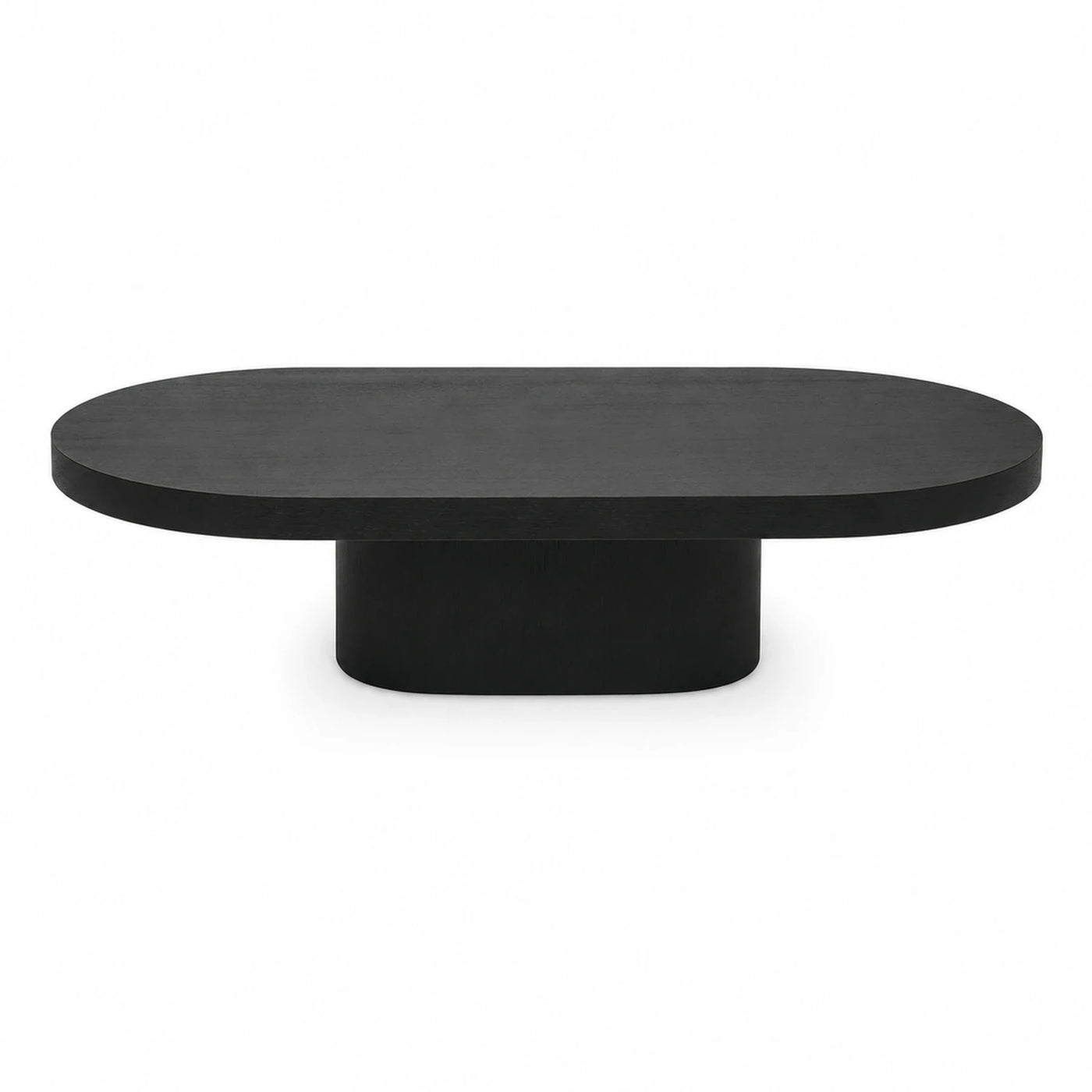 Black Oval Coffee Table with Cylindrical Base