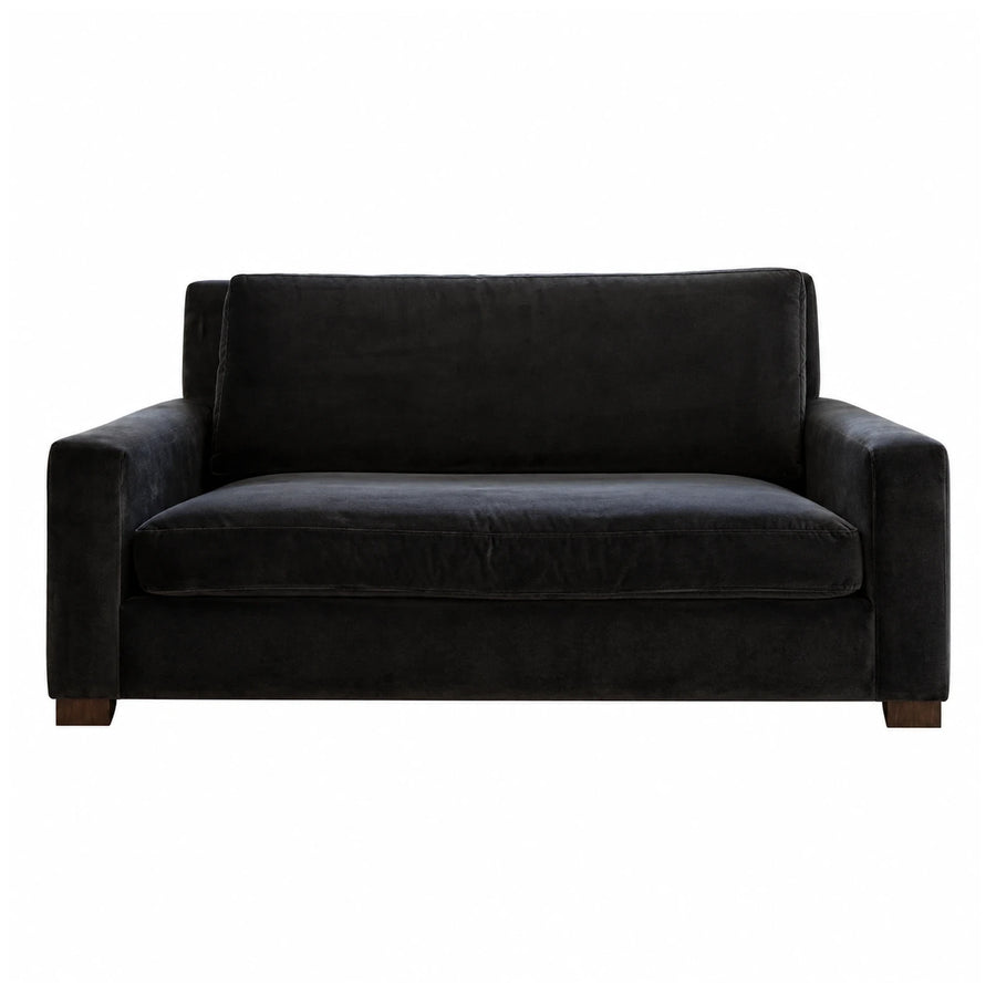 Black Velvet Sofa with Wooden Legs