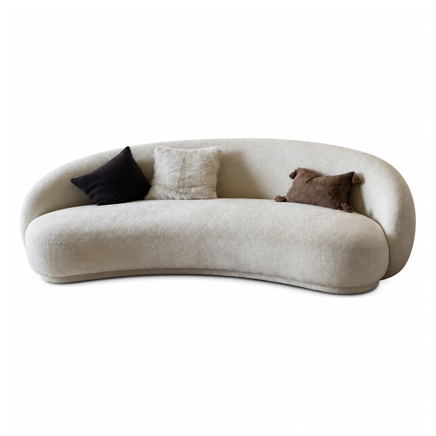 Curved Cream Boucle Sofa with Throw Pillows