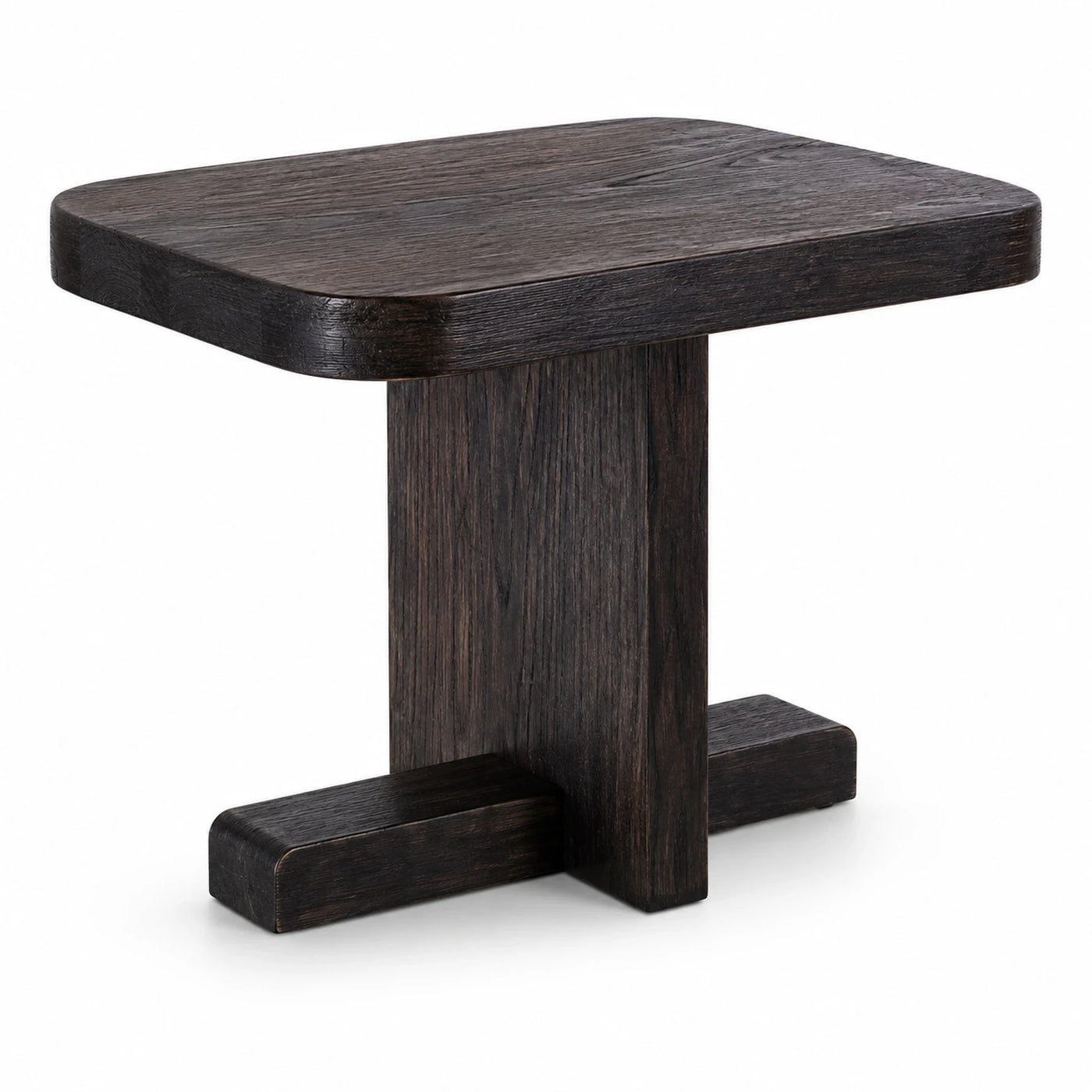 Dark Wood Square Side Table with T-Base