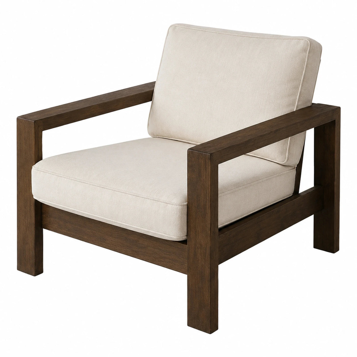 Dark Wood Frame Armchair with Cream Cushions