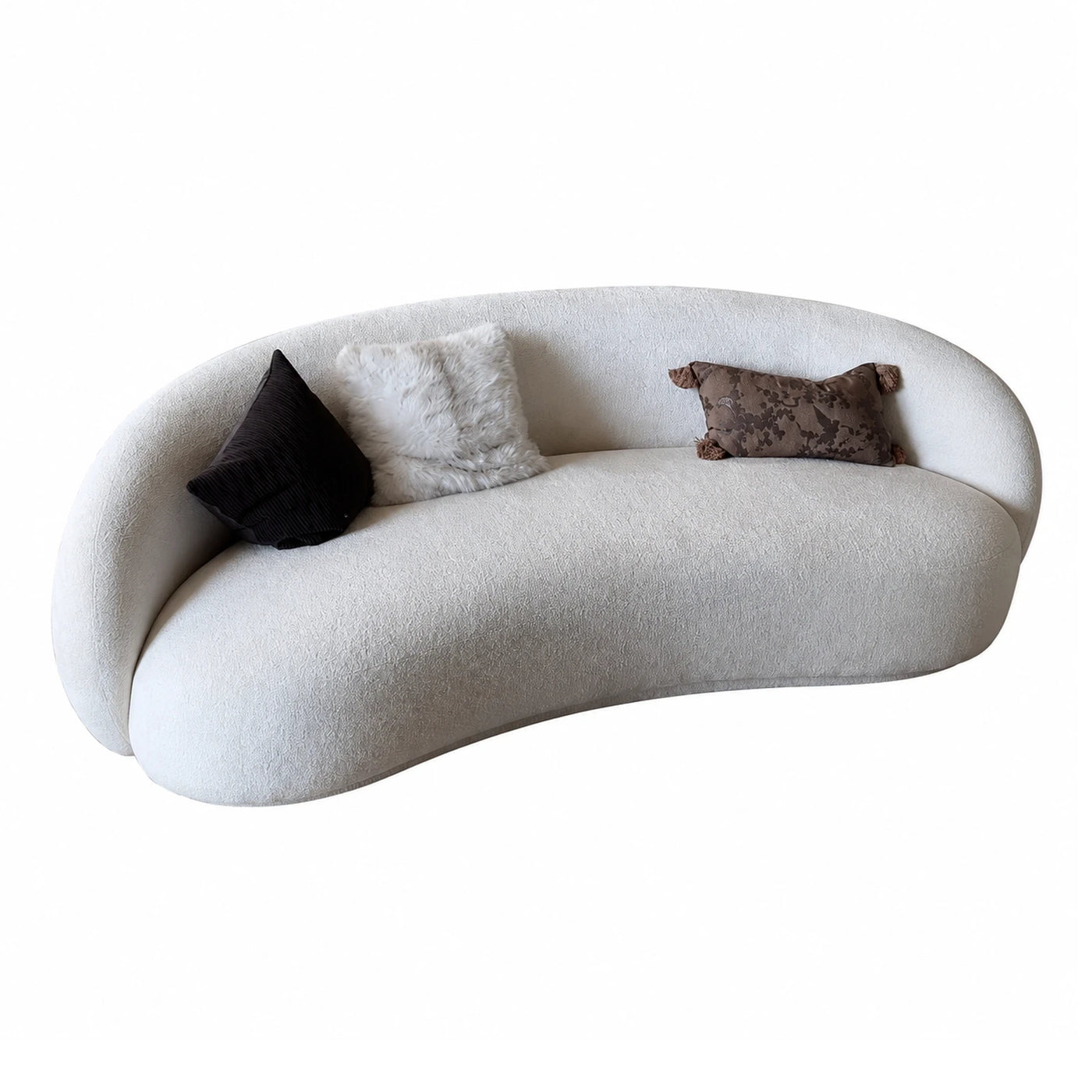 Curved Cream Boucle Sofa with Organic Shape