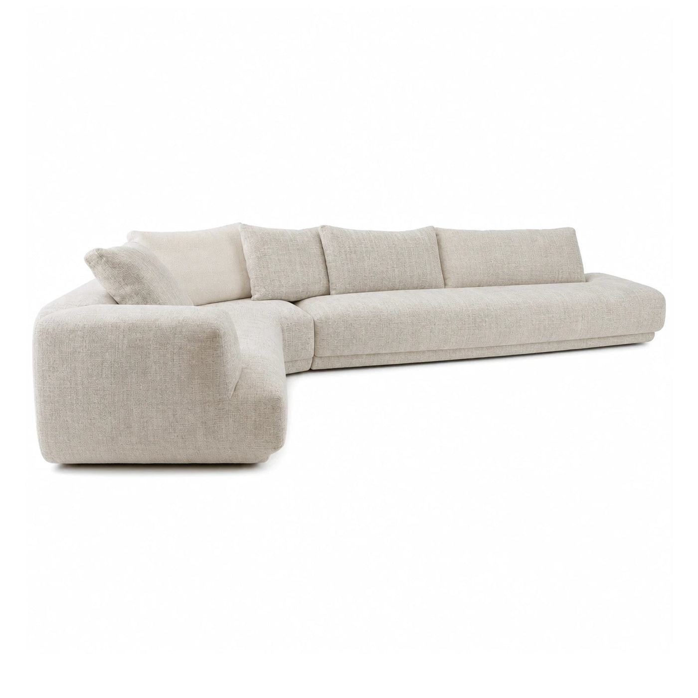 Beige Fabric L-Shaped Sectional Sofa with Cushions