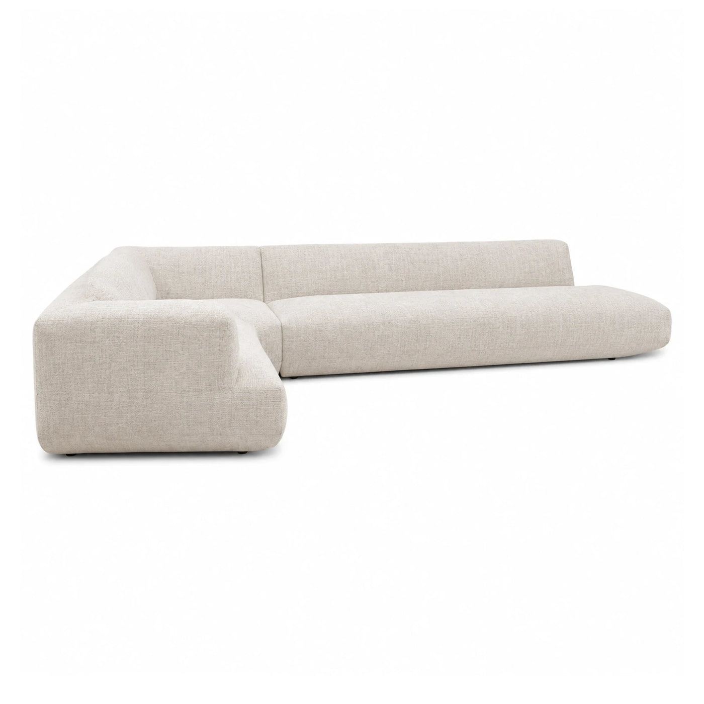 Beige Fabric L-Shaped Sectional Sofa