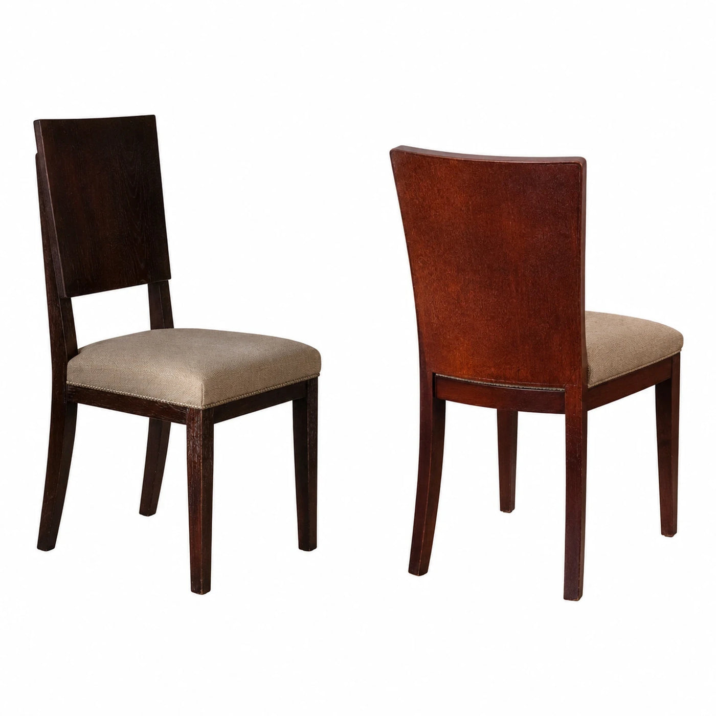 Dark Wood Dining Chair with Beige Upholstered Seat