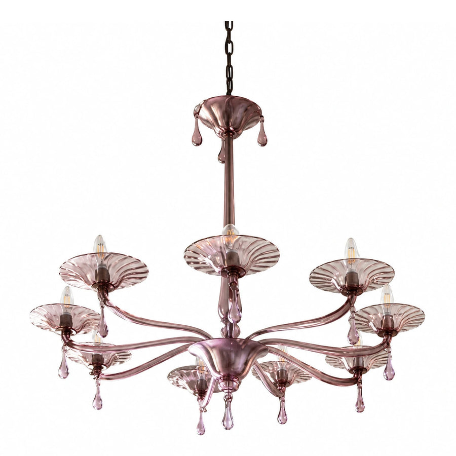Pink Glass Chandelier with Teardrop Accents