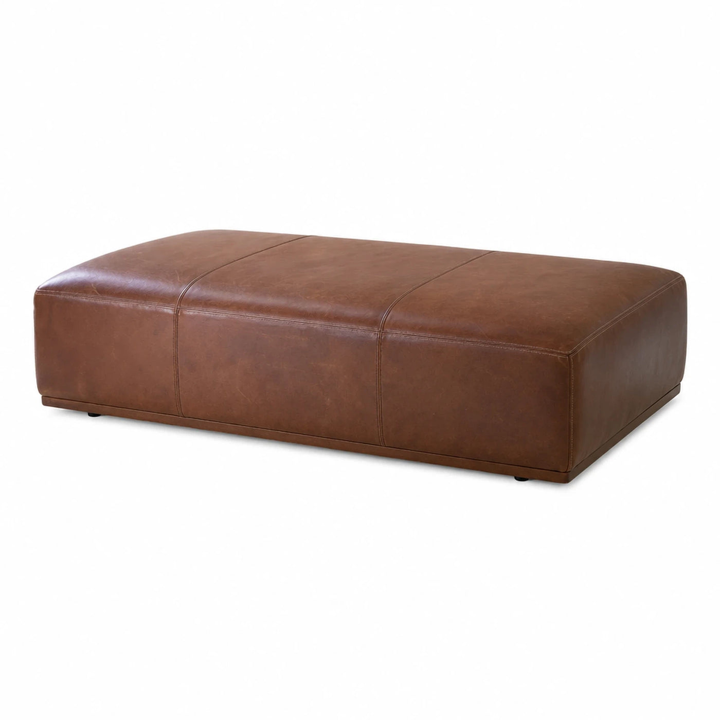 Brown Leather Rectangular Ottoman Bench