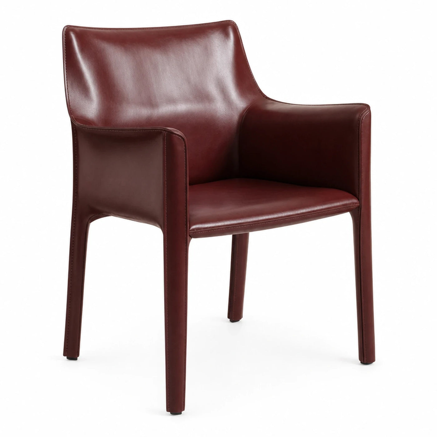 Burgundy Leather Armchair with Stitched Detail