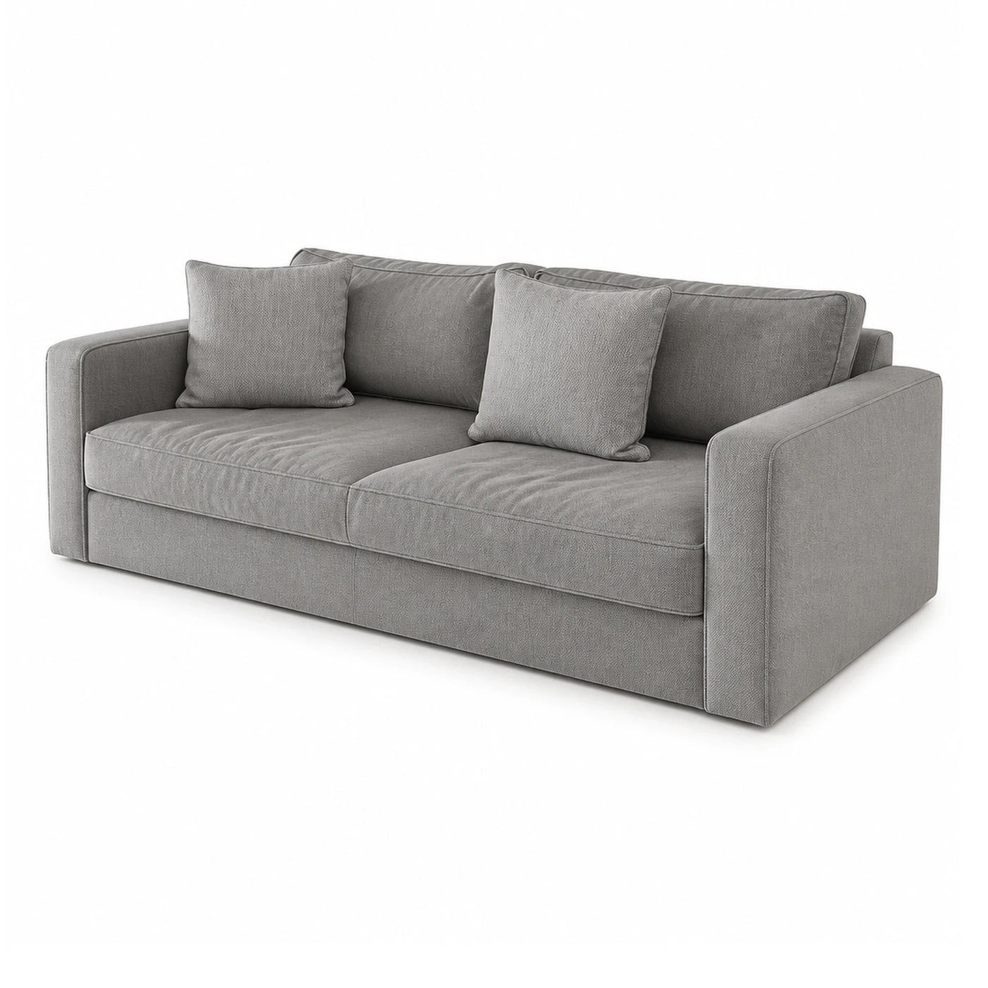 Grey Fabric Sofa with Two Throw Pillows