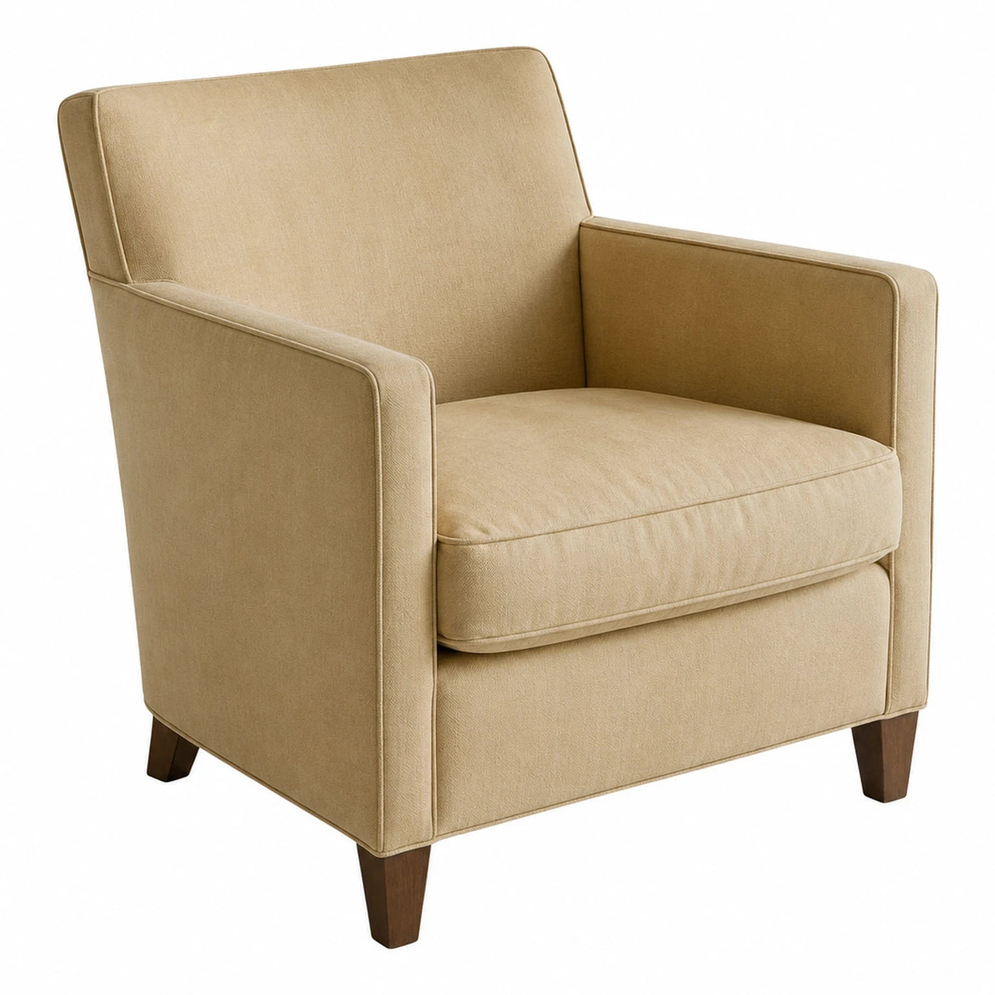 Beige Fabric Armchair with Wooden Legs