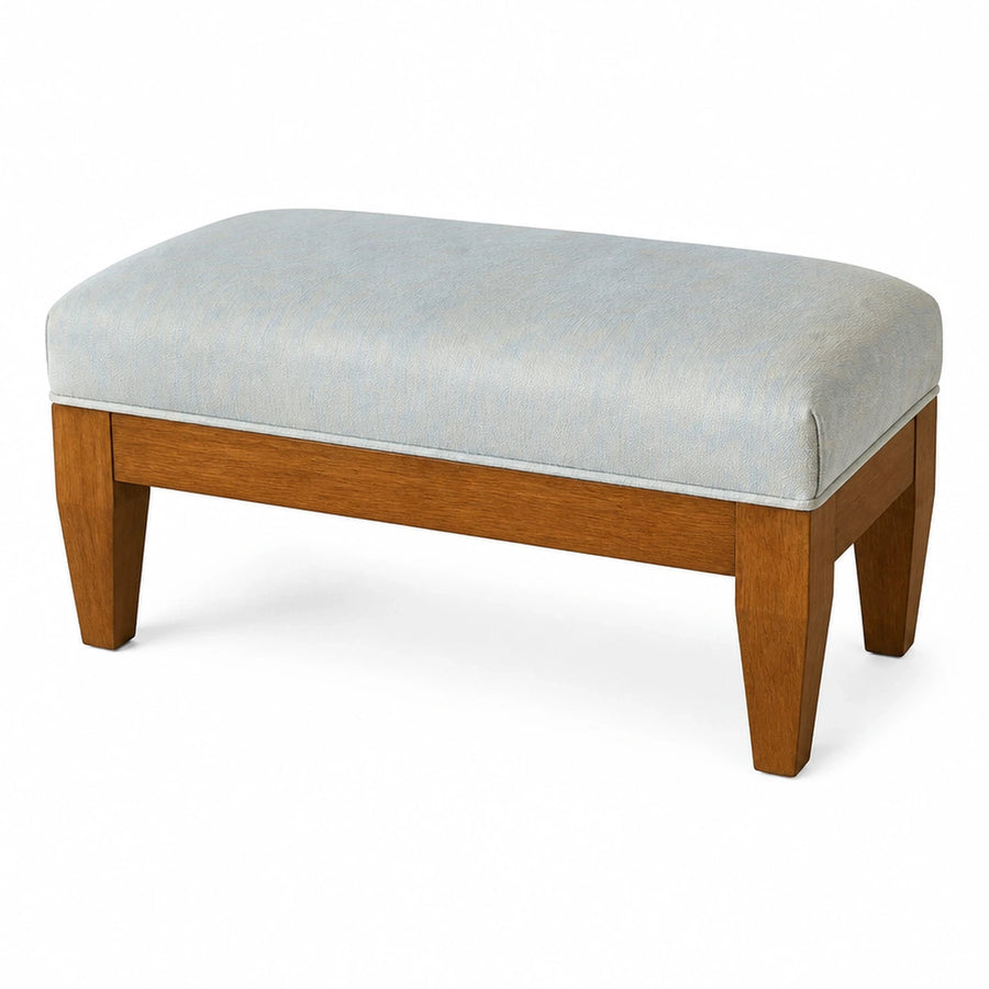 Light Blue Upholstered Bench with Wood Legs