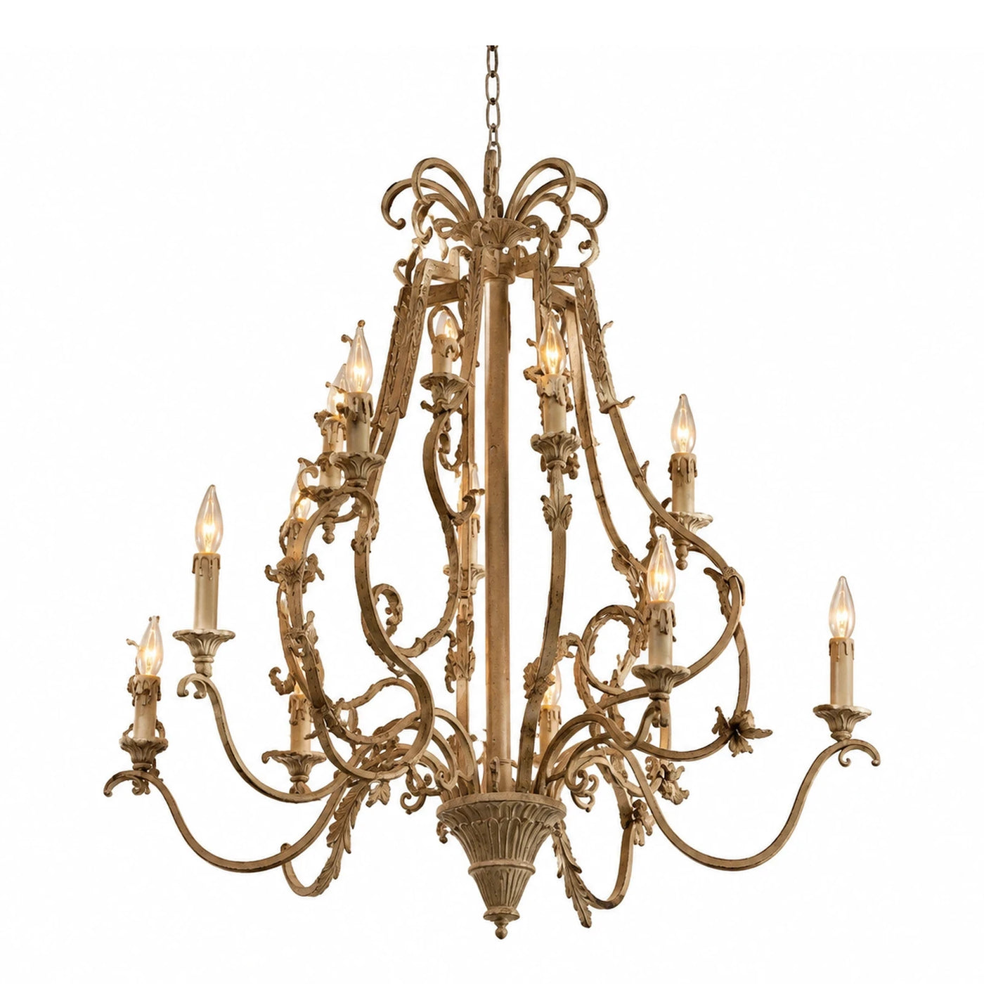Antique Gold Metal Chandelier with Candle Style Lights