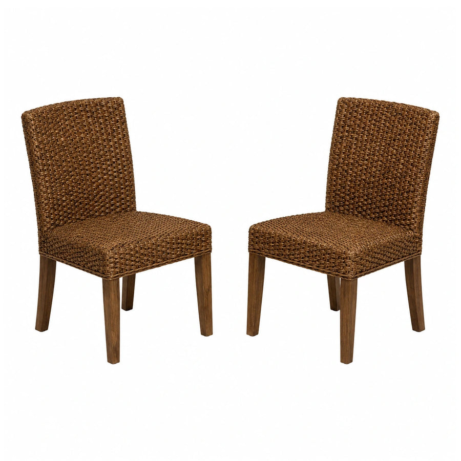 Woven Rattan Dining Chairs with Wooden Legs