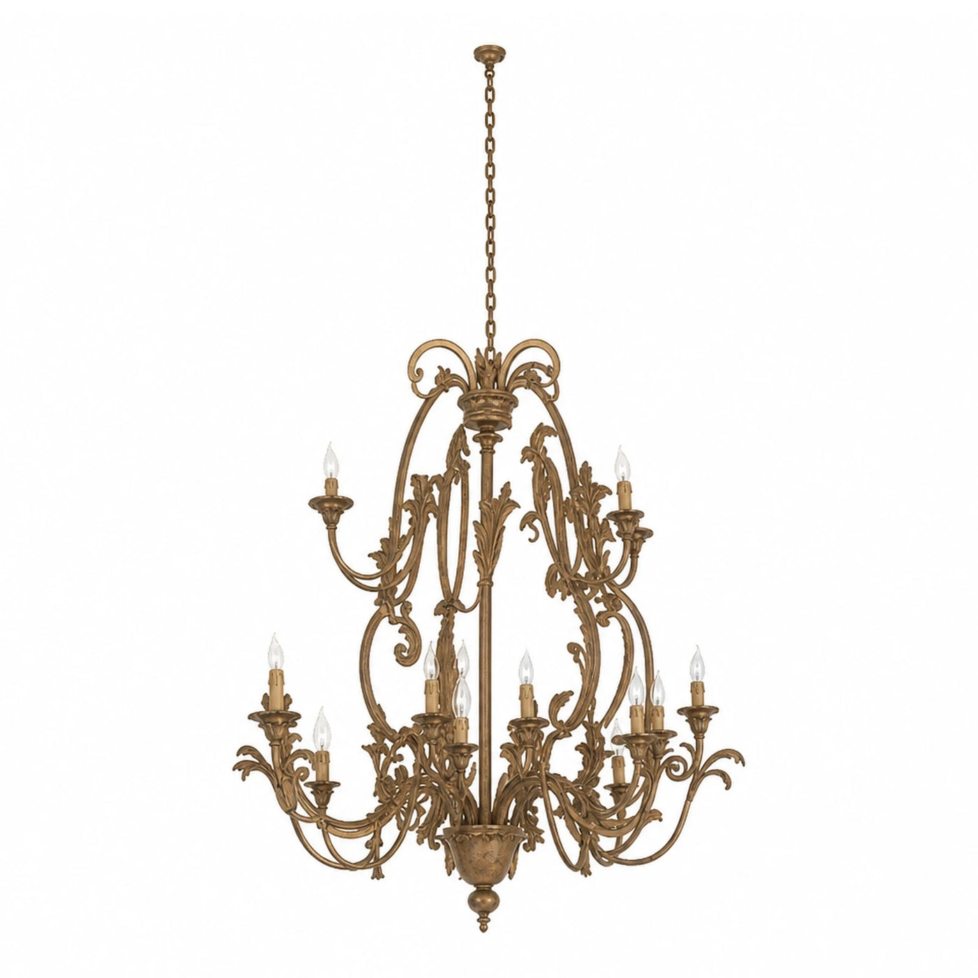 Antique Gold Metal Chandelier with Candle Style Lights