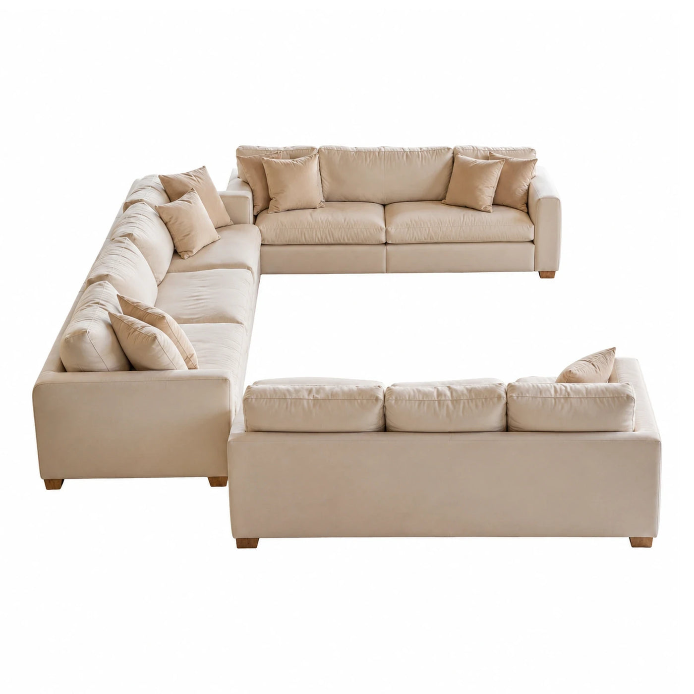 Beige Modular Sectional Sofa with Wooden Legs