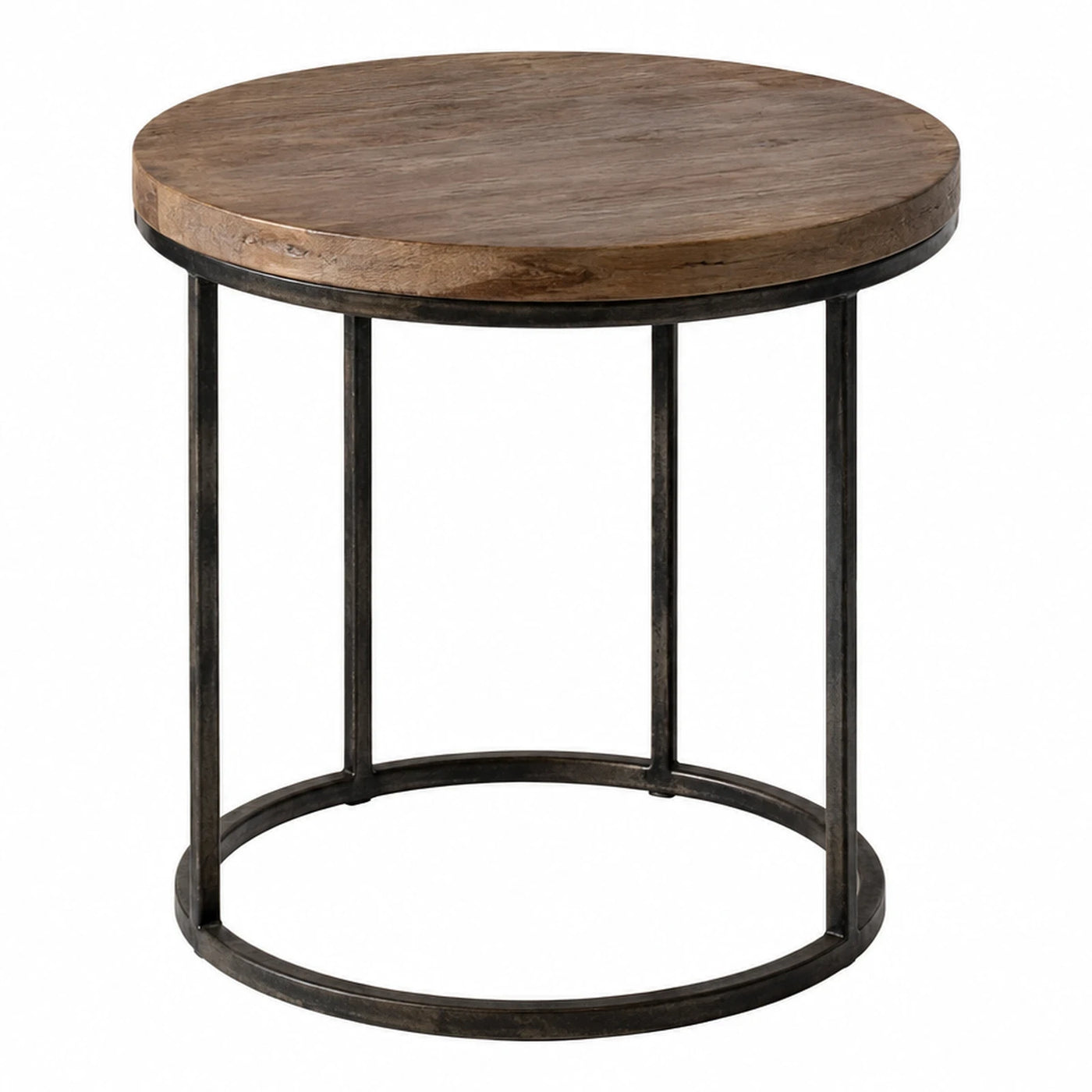 Round Wood Top Side Table with Metal Base