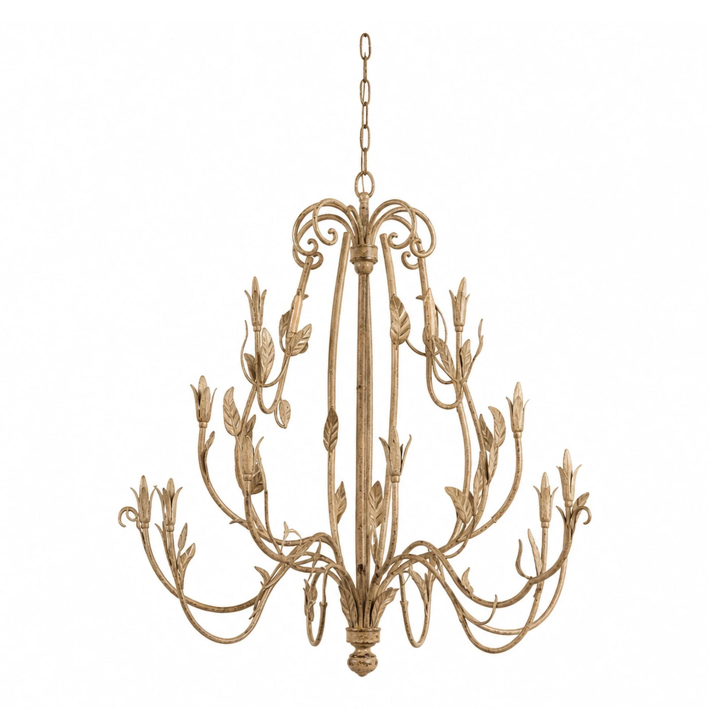 Gold Leaf Metal Chandelier with Floral Motif