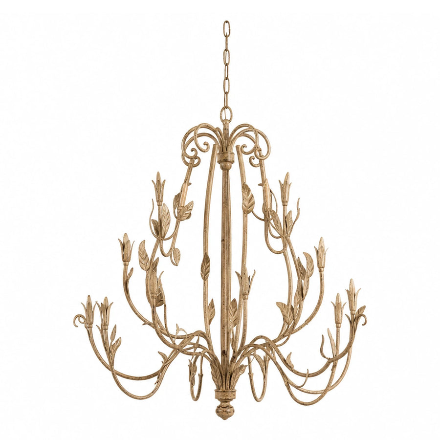Gold Leaf Metal Chandelier with Floral Motif