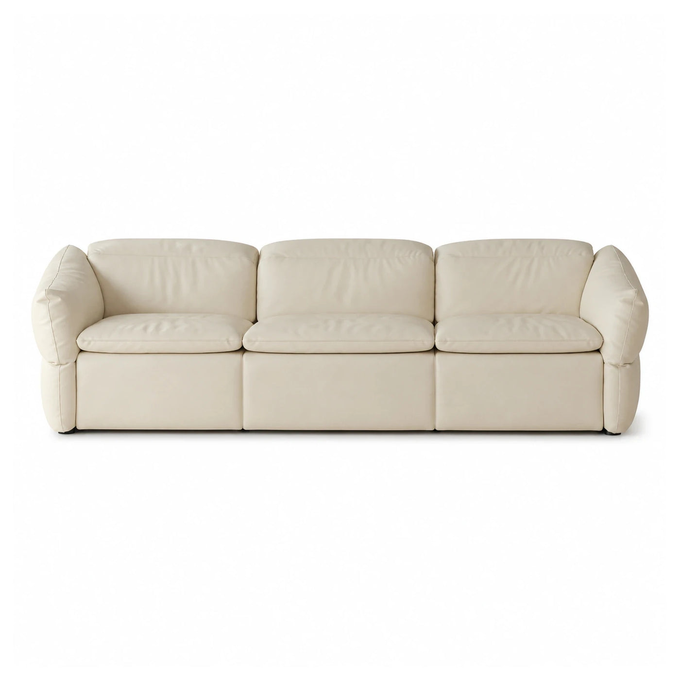 Cream Leather Three-Seat Modular Sofa