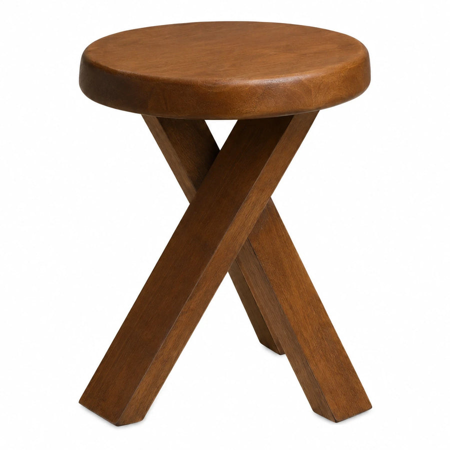 Round Wooden Stool with Cross Base