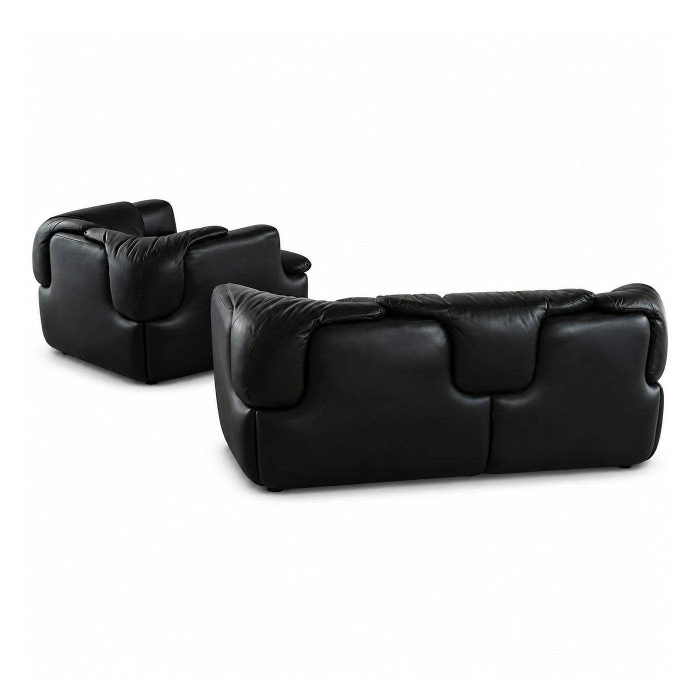 Black Leather Modular Sofa Set with Plush Cushions