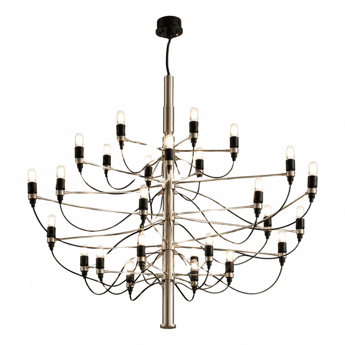 Modern Multi-Tier Metal Chandelier with Exposed Bulbs